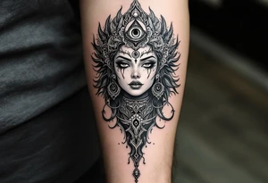 beautiful woman dmt deity with 3rd eye open tattoo idea