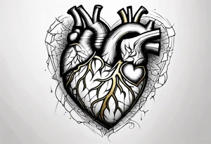 Realistic broken  heart with gold sealant lines tattoo idea