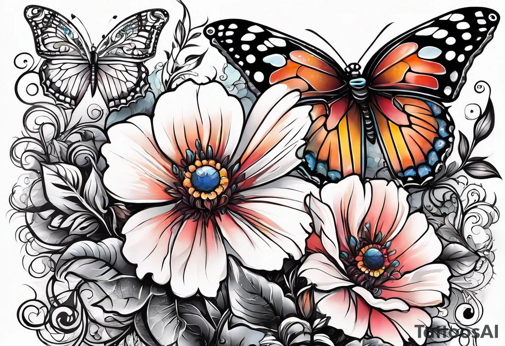 Must contain peace be still, flowers, butterflies, bold tattoo idea