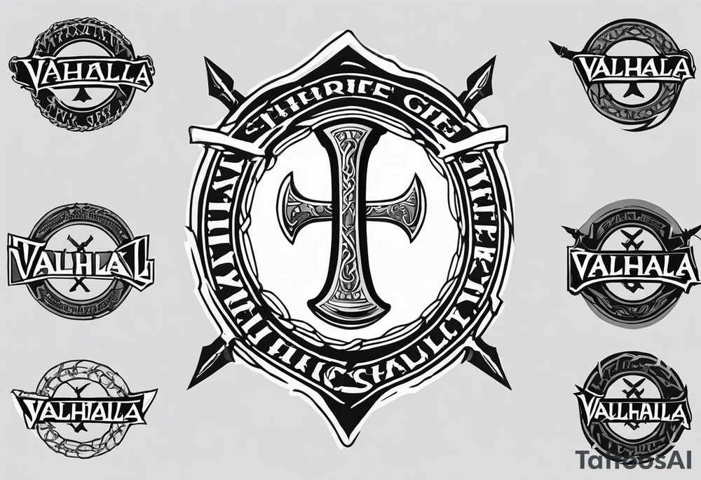 Valhalla round shield axe barbed wire chains tattoo idea