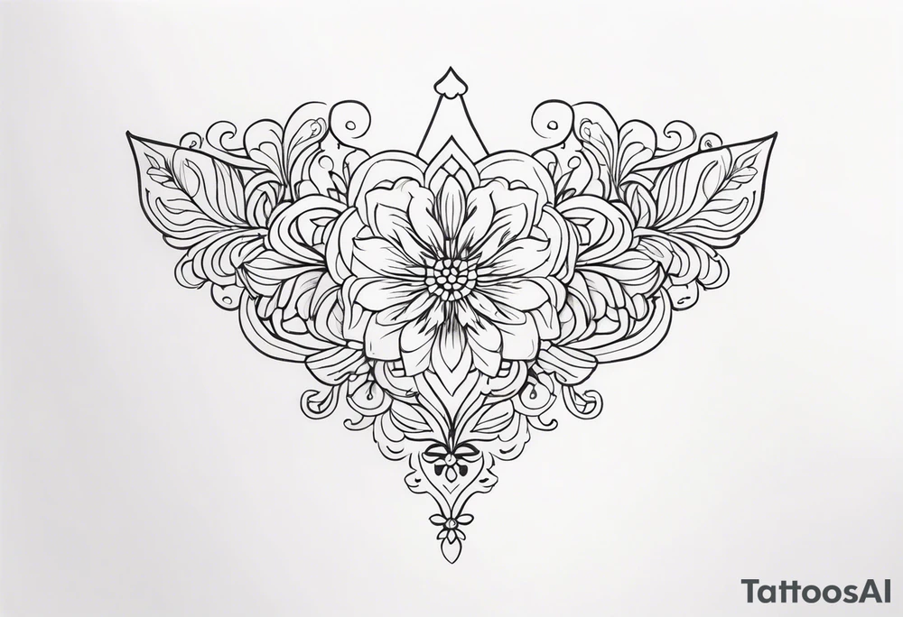 small long ornate floral sternum tattoo tattoo idea
