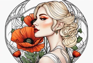 Art nouveau blond woman poppy tattoo idea