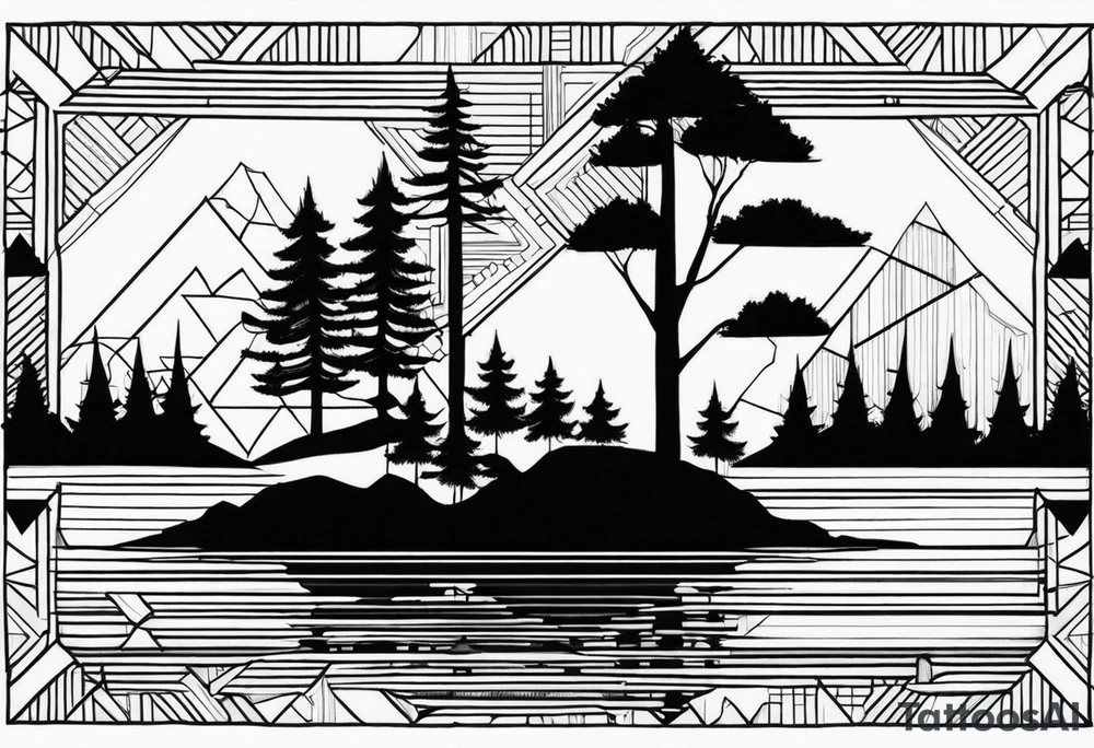 Wald silhouette mit Geometric Muster im Hintergrund tattoo idea