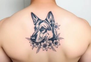short haired german shepherd floral lilies tattoo idea