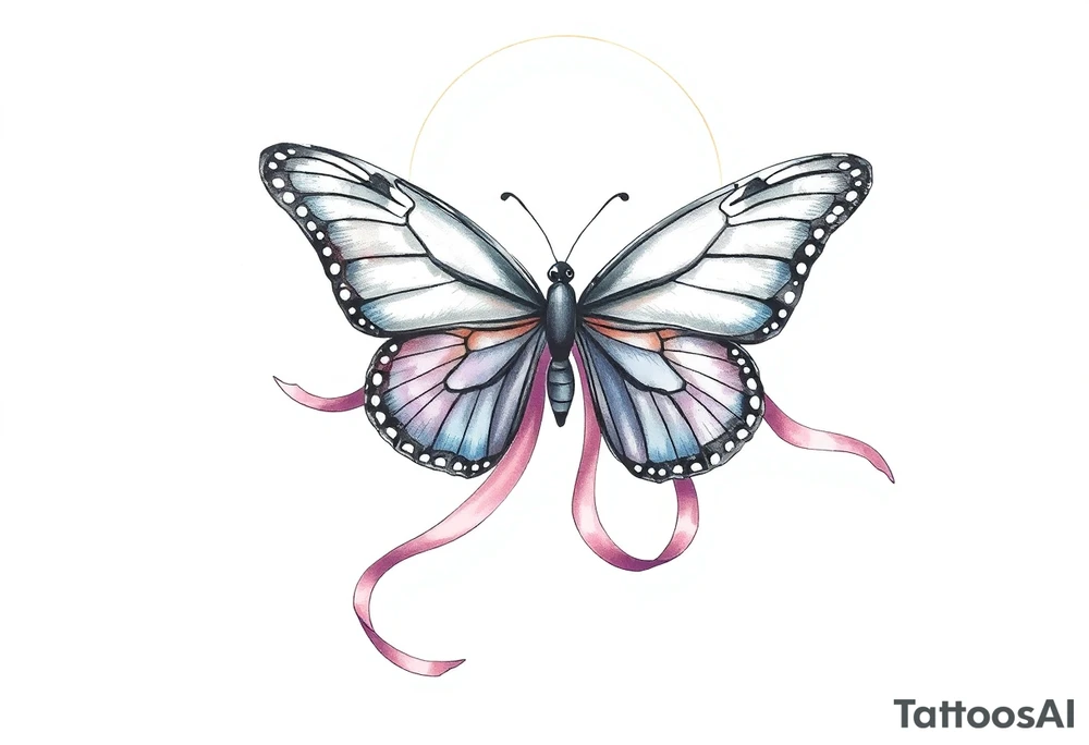 ethereal butterfly with flowing silk ribbons in moonlight tattoo idea