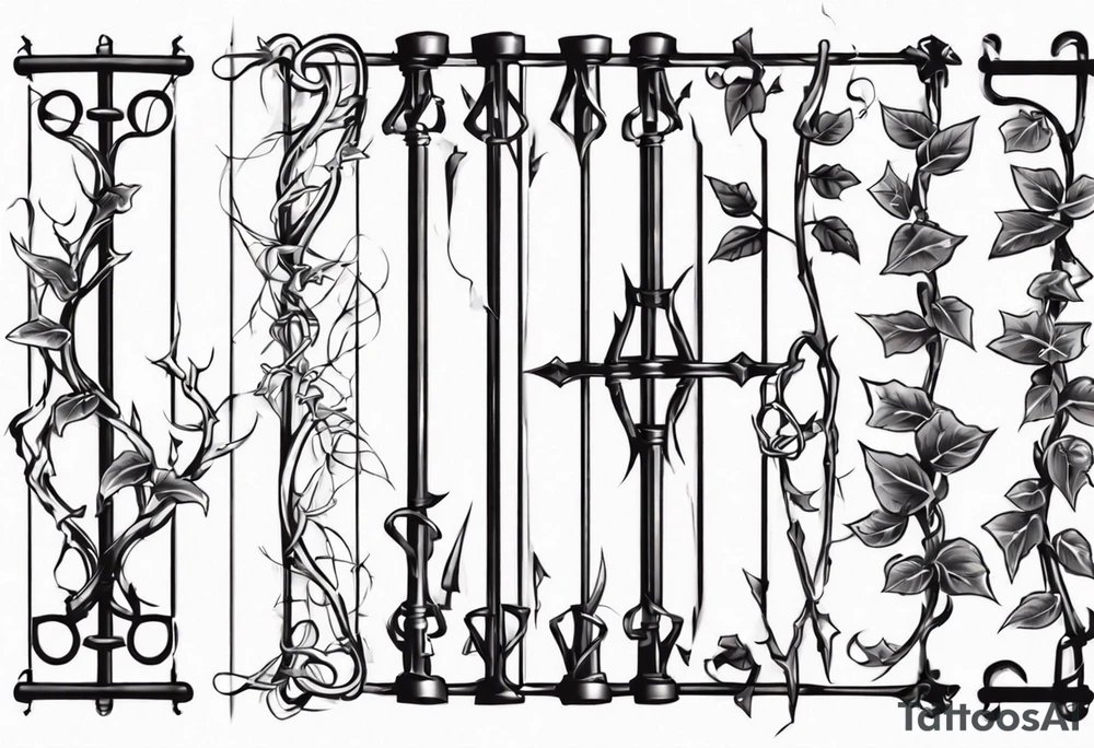 metal fence link with pointy ivy tattoo idea