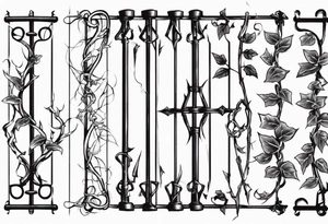 metal fence link with pointy ivy tattoo idea