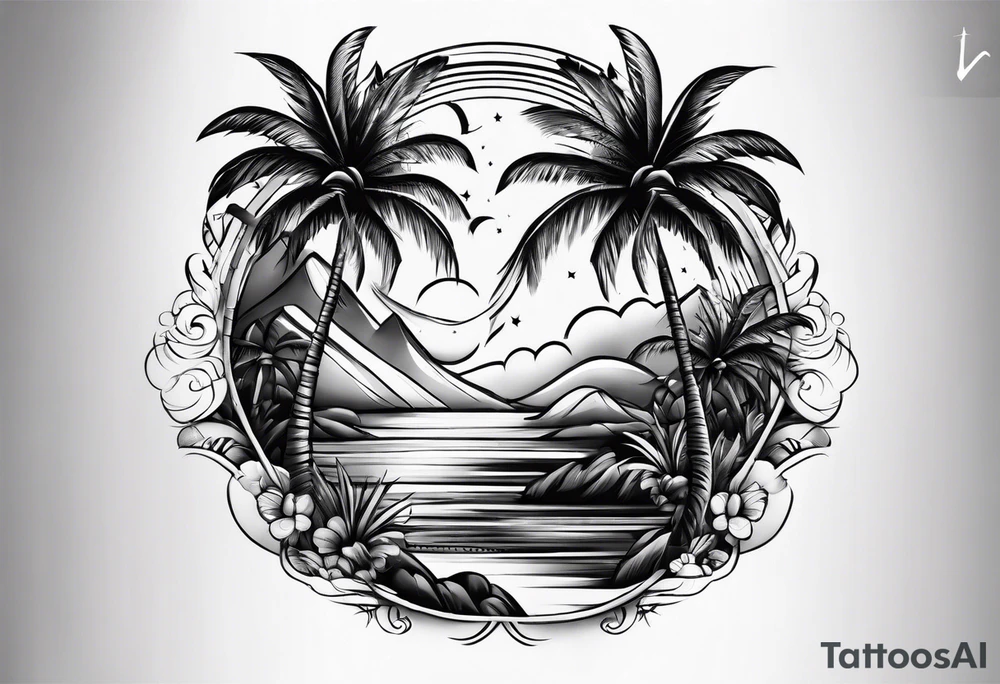 Palm tree arm sleeve tattoo idea