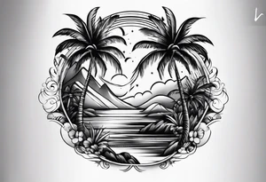 Palm tree arm sleeve tattoo idea