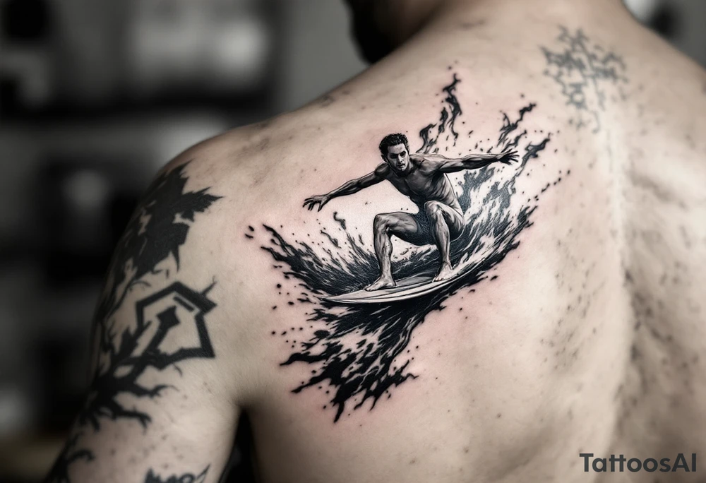 barefoot waterskier, surrounded by fire and water tattoo idea