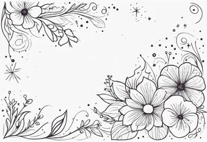 fine line floral with stars, swirls, dots tattoo idea