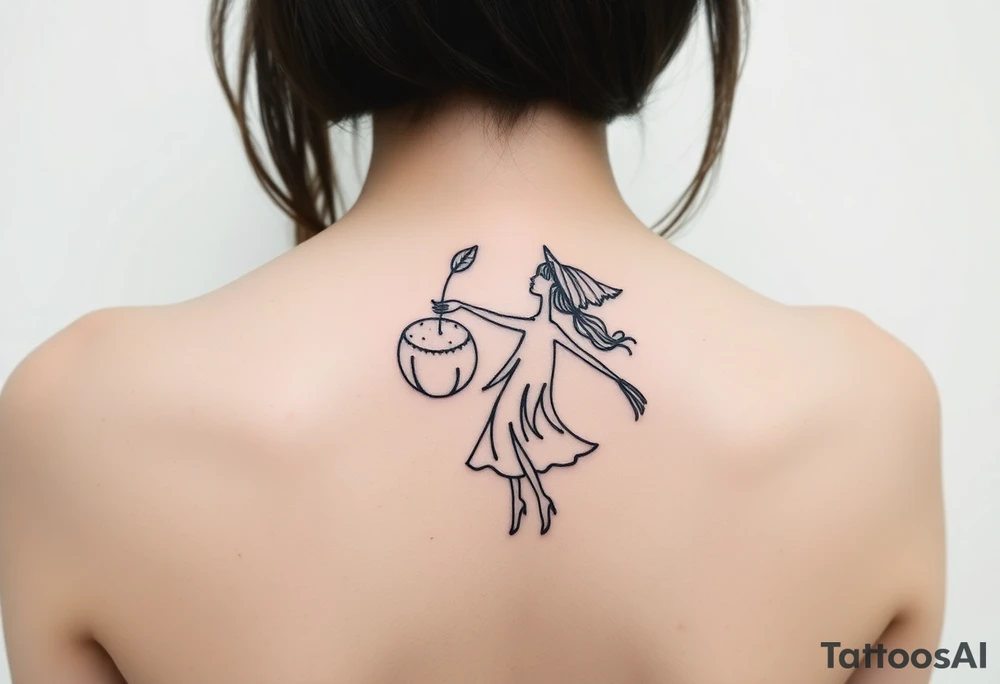 Coconut with a lime and a dancing witch girl tattoo idea