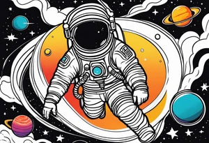 spaceman full-length in space with planets tattoo idea