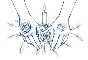 Two hands, roses, two candles, blue tattoo idea