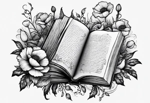 A book with a dagger surrounded by poppies tattoo idea