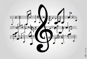 Minimalist line work tattoo, depicting musical
Notes and the letters “R” and “L” which symbolize Lainey and remi. tattoo idea
