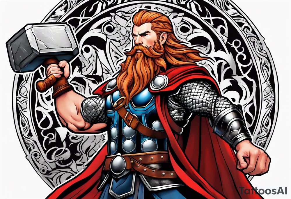 thor with red beard and hammer tattoo idea