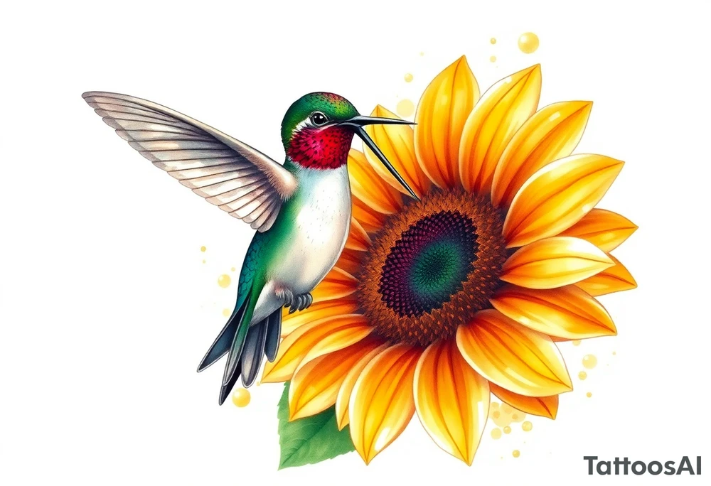 Hummingbird near a sunflower tattoo idea