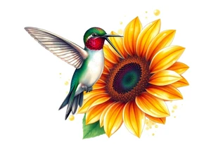 Hummingbird near a sunflower tattoo idea