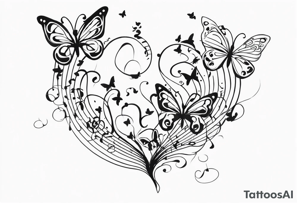 music notes and butterflies with balloons tattoo idea