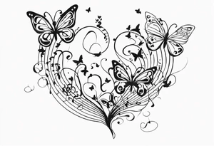 music notes and butterflies with balloons tattoo idea