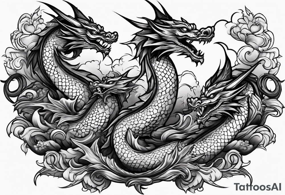 Family of five flying dragons tattoo idea