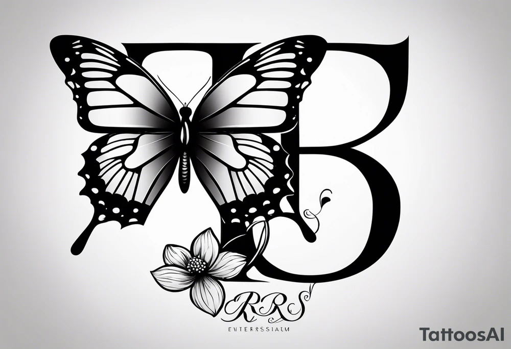 The initials R and S with a small butterfly on the S tattoo idea