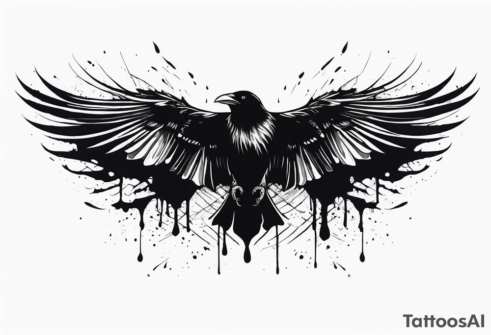 Black ravens closing its wings and dripped in blood tattoo idea