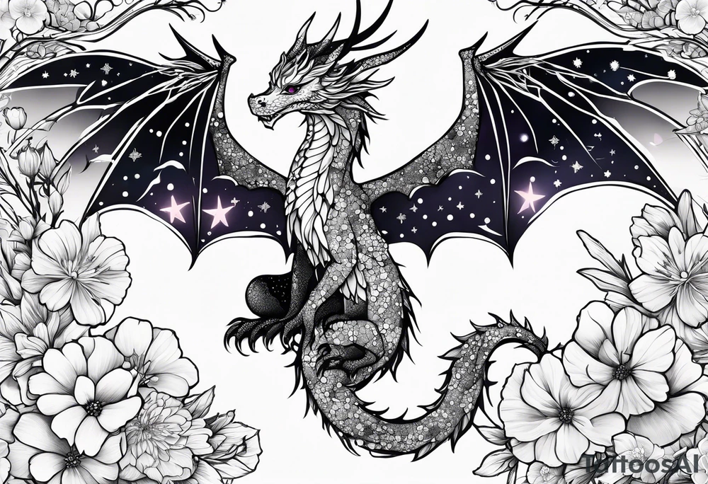 Constellation, wing , snow , cross , dragon female japan kawaii , flower tattoo idea