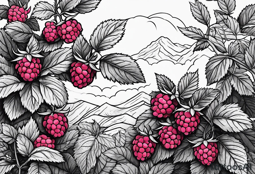 a minimalist raspberry bush tattoo idea