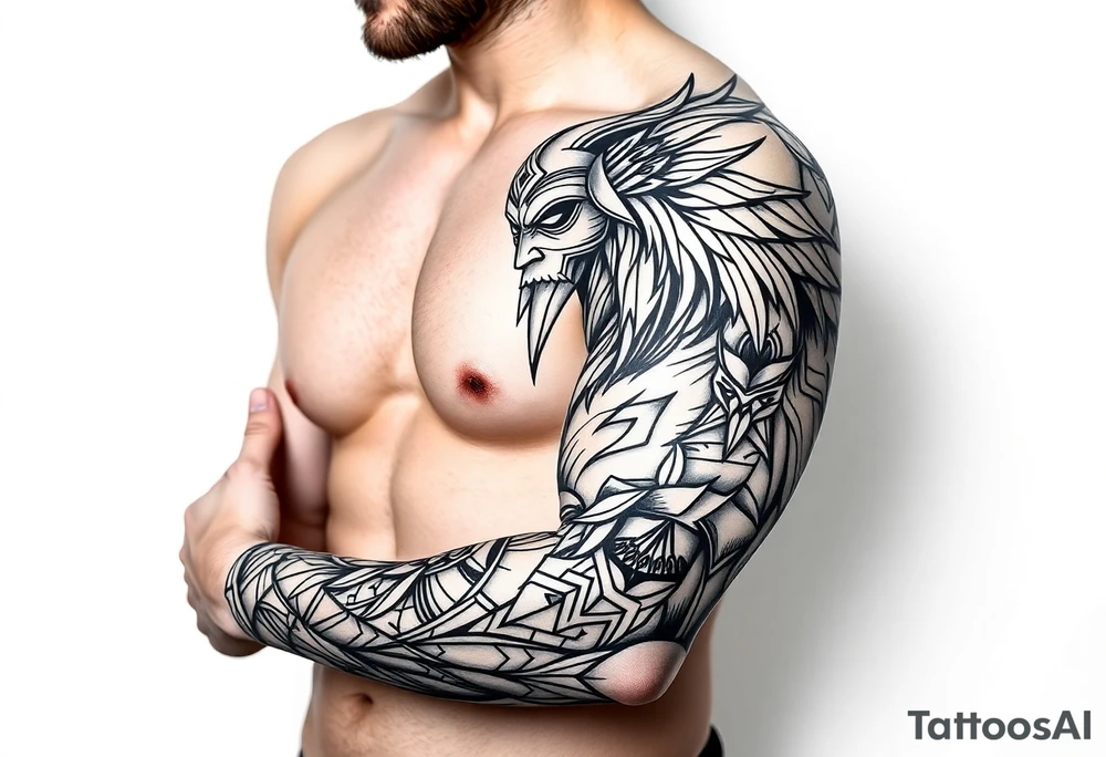 bold line shaman and witch style tattoo idea