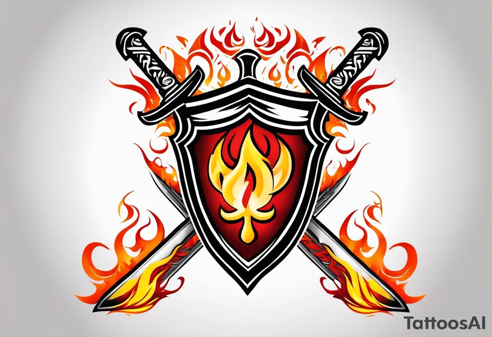 Valhalla on fire shield sword tattoo idea