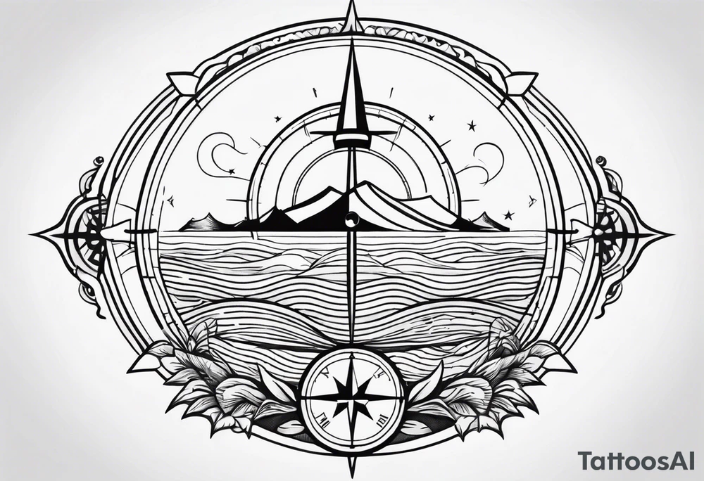 Vintage compass and waves. tattoo idea
