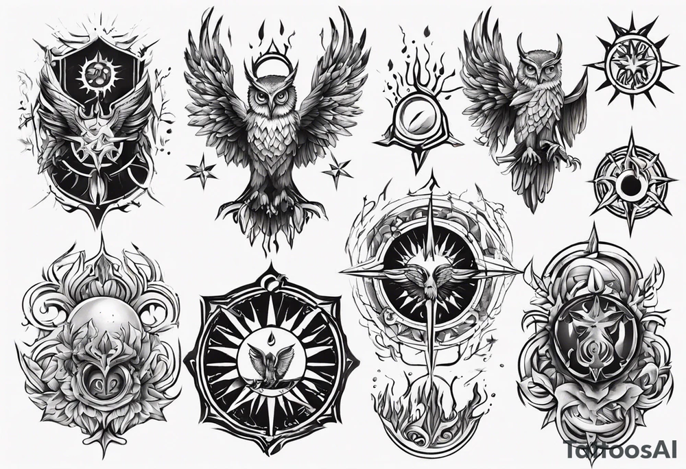 symbol eines Kriegers Wasser Eule Sonne 
Sapere Aude tattoo idea