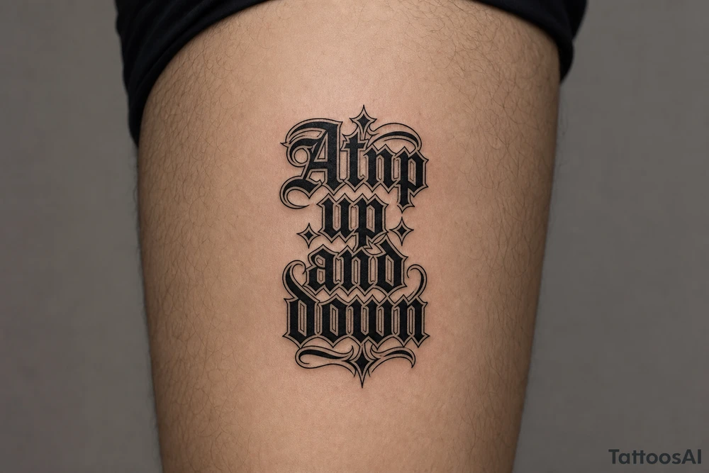 Atnp in old English chicano style up
and down tattoo idea