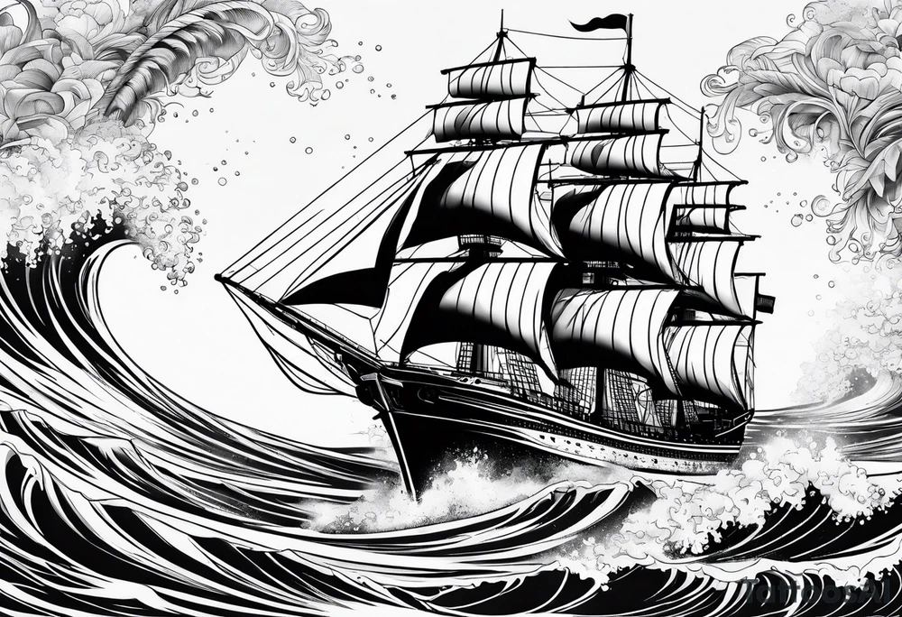 Ship with waves tattoo idea