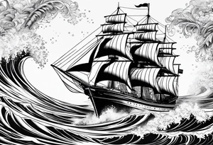 Ship with waves tattoo idea