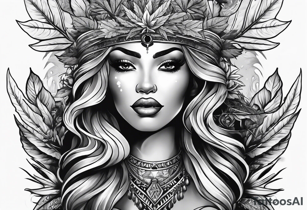 Black Goddess of marijuana tattoo idea