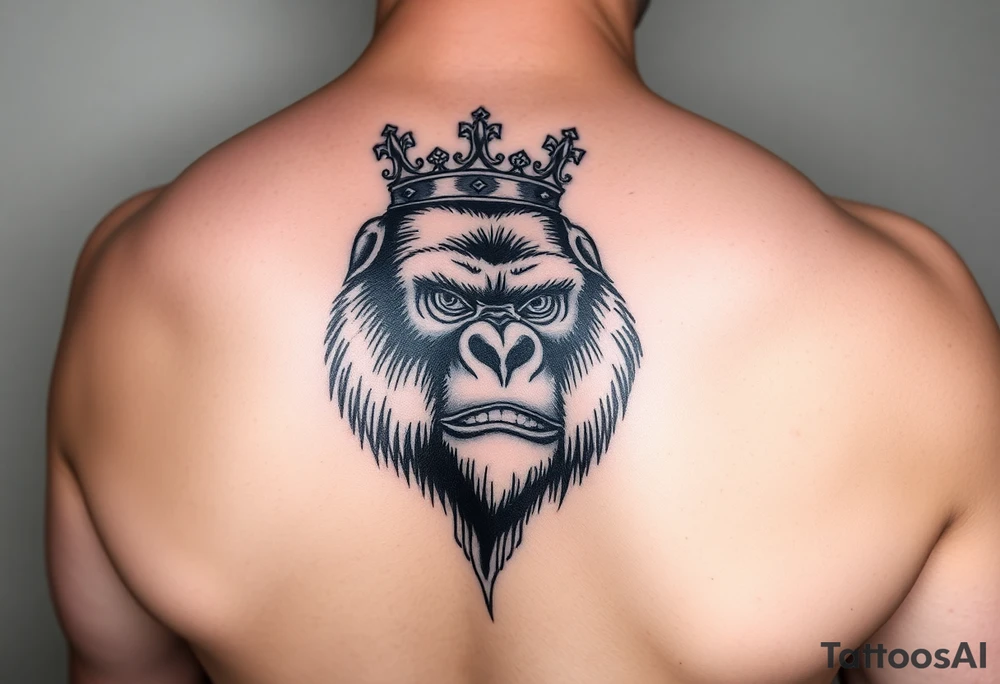 Powerful gorilla with crown tattoo idea