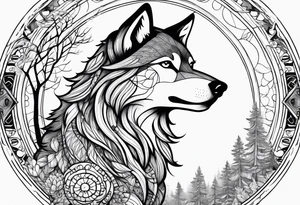 leader strong woman tree mushroom majestic hippie wolf tattoo idea