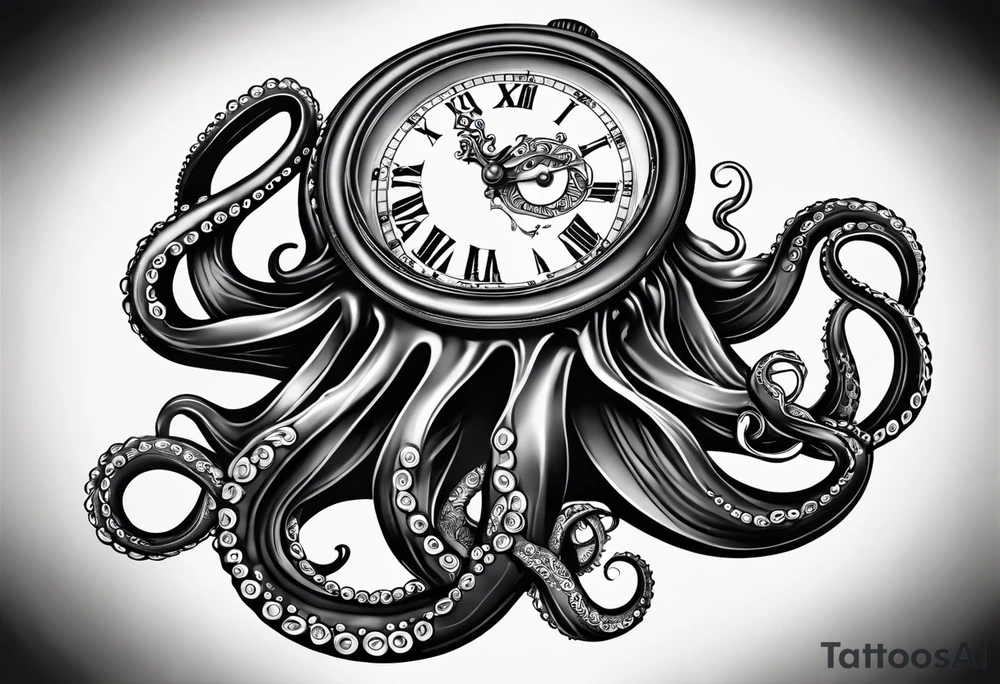pocket watch wrapped under an aggressive octopus, side perspective tattoo idea