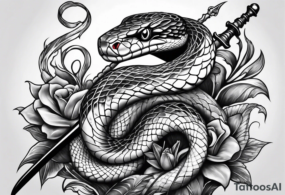 snake wrapped around a dagger tattoo idea
