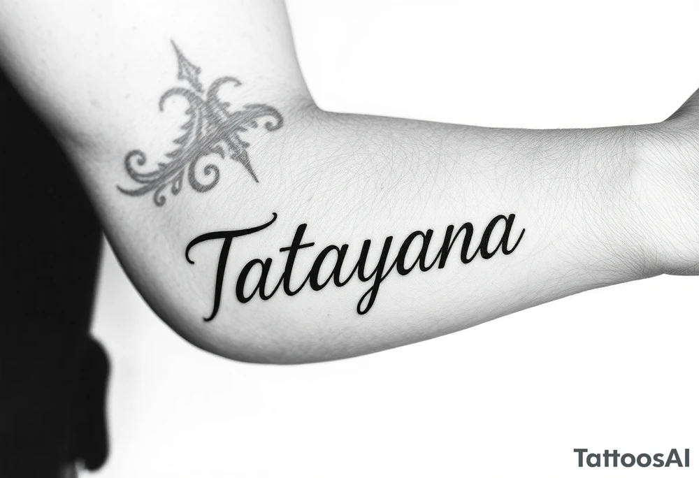 Tattoo for a man that says the name “Tatayana” tattoo idea