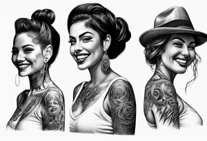 Chicano style woman smiling street photorealism tattoo idea