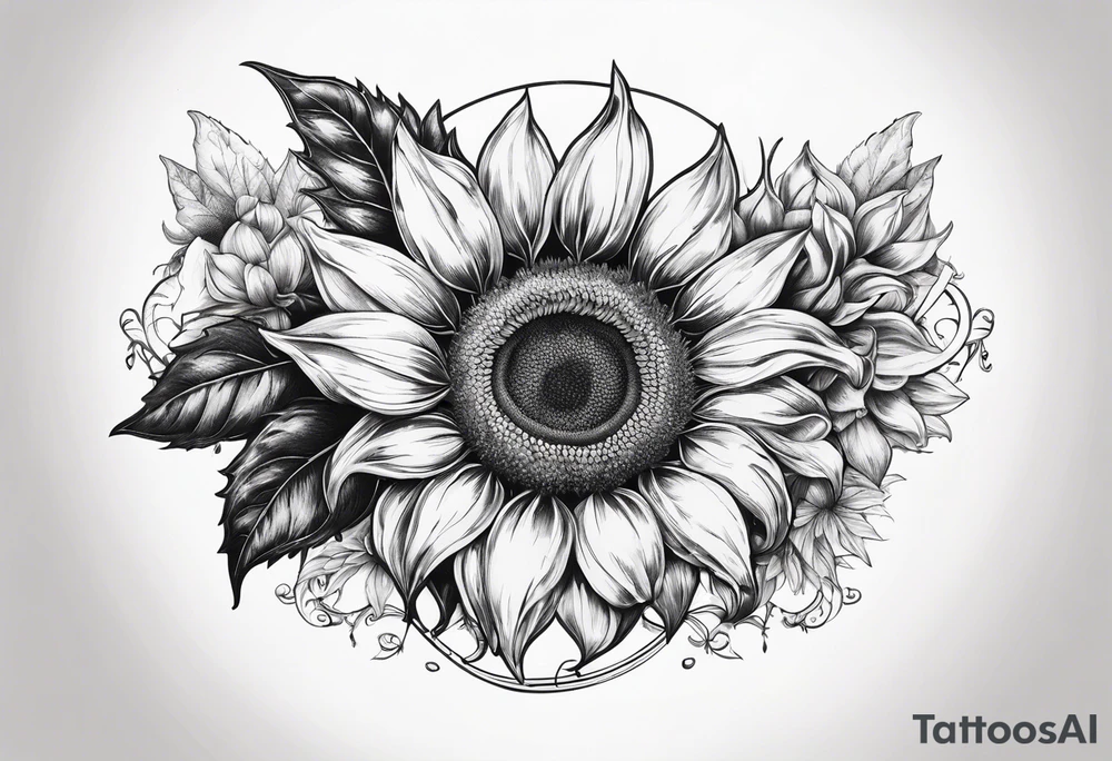 Horseshoe with a sunflower in the center tattoo idea