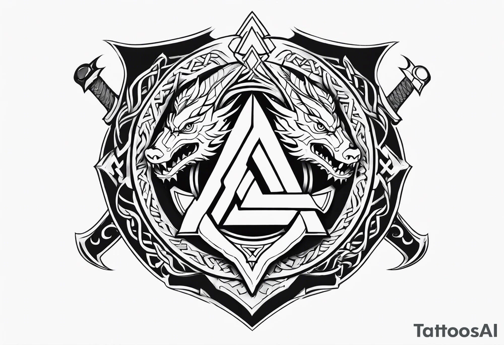 Sword shield dragon Valhalla valknut tattoo idea
