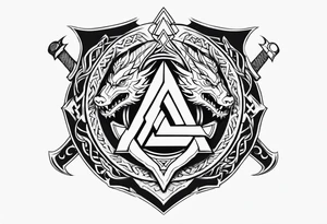 Sword shield dragon Valhalla valknut tattoo idea