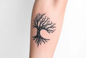 mystical tree of life with cosmic roots and celestial branches tattoo idea
