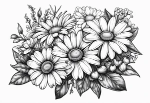 Bouquet of daisies and violets tattoo idea