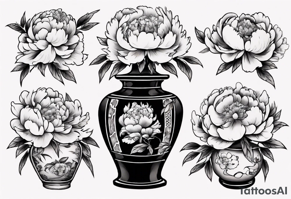 Old school vase with peonies in it tattoo idea